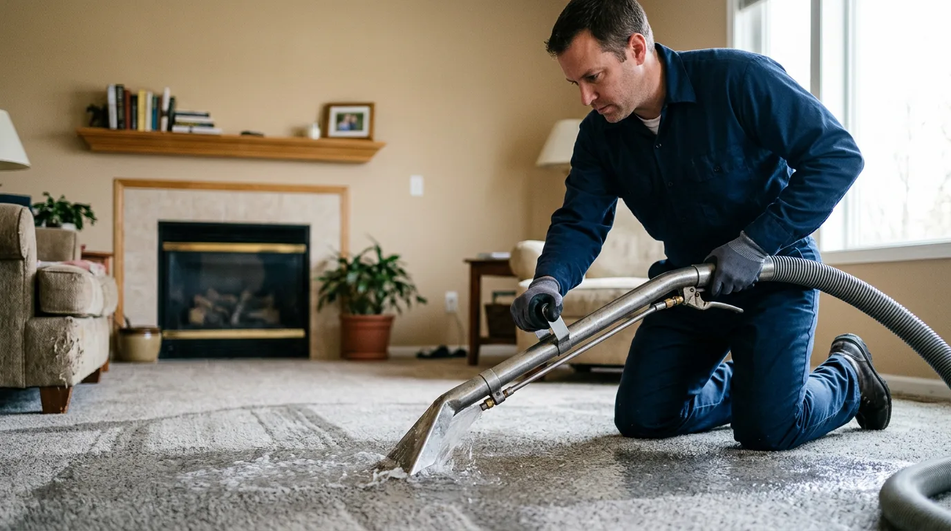 Water damage restoration technician working near East Fairfield, VT